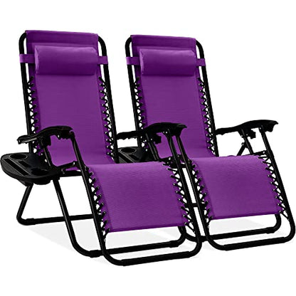 Best Choice Products Set of 2 Adjustable Steel Mesh Zero Gravity Lounge Chair Recliners w/Pillows and Cup Holder Trays - Amethyst Purple - color: Amethyst Purple, size: Standard