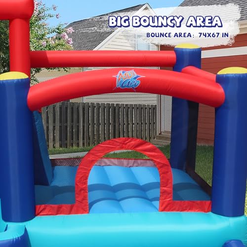 Action Air Inflatable Water Slide for Kids, Backyard Water Park with Big Bouncy Area, Splash Pool, Long Slide, Water Cannon & Sprinkler, 193x138x91 Inch Outdoor Bouncy Castle for Summer Party Fun - color: All in One Bounce Park