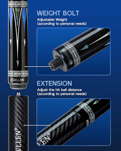 KONLLEN KL-KB Low Deflection Maple Billiards Cue Pool Cue Stick Real Wood Abalone Shell Inlay Wrapless 12.5mm Tip - color: AK-KB-2-set3