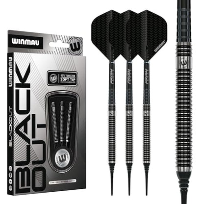 Winmau Blackout Softip Tungsten Darts Set with Flights and Shafts (Stems) - size: 20g, style: Soft tip