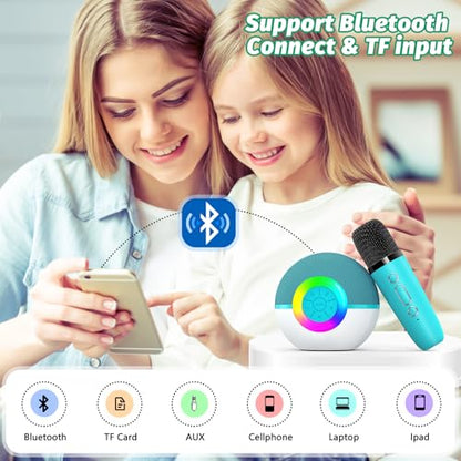 goopow Mini Karaoke Machine Speaker for Kids Adults, Portable Bluetooth Microphone Song Toys with LED Light, Best Chritmas Birthday Festival Gift for 3 4 5 6 7 8+ Year Old Girls Boys (Green-2MIC) - color: Green-2Mic