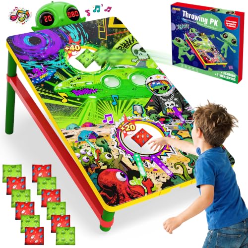 Auto Scoring Bean Bag Toss Game Toy - Alien Cornhole Board Set, Countdown & 2 Scoring Mode, Outdoor Games for Kids 3-5, Family Party Beach Toy, 2 Players, Birthday Gift for 3 4 5 6-8 Year Old Boy Girl - color: Alien