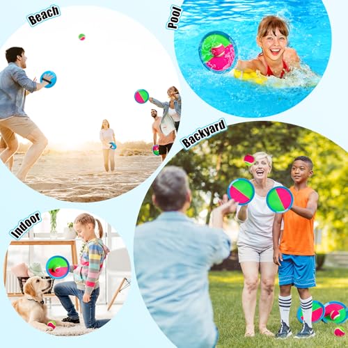Toss and Catch Ball Game Set, 4 Paddles and 4 Balls Outdoor Paddle Catch Game for Kids, Backyard Beach Pool Yard Toy, Summer Birthday Gift for Boys Girls Ages 4-12 - color: Blue&green-1