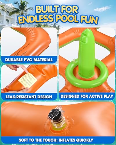 4.9FT Giant Inflatable Tic Tac Toe Pool Game – 2-in-1 Ring Toss Pool Toys for Adults Kids, Floating Summer Pool Party Games for Family, Beach, Backyard (2–10 Players)