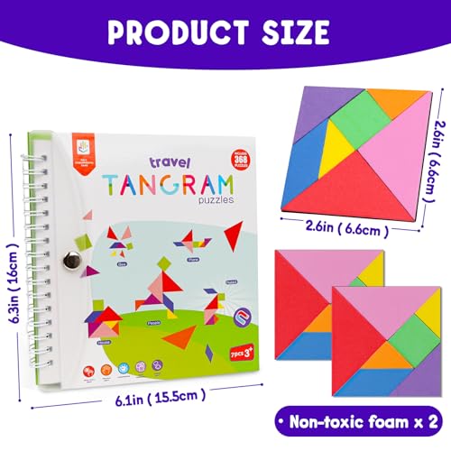 Travel Tangram Puzzle with 2 Sets Magnetic Jigsaw Boards & 368 Patterns and Solutions, Montessori STEM Airplane & Road Trip Games, Educational Brain Teaser Toy Gift for Kids & Adults
