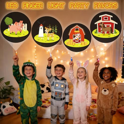 36 Pack Farm Party Favors LED Finger Lights, Glow Farm Animal Birthday Party Gifts for Kids, Goodie Bag Stuffers Classroom Treasure Box Prizes - style: Farm Animal