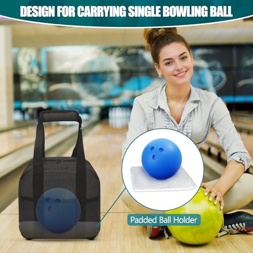 Colaxi Bowling Ball Bag Single Bowling Tote – Oxford Cloth Carry Case for 1 Ball, Fits Size 10, Lightweight with Foam Holder, Front Mesh Pocket – for Gym Outdoor Sports – 8.66 x 8.66 x 8.66 Inch