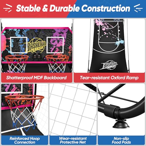 Basketball Arcade Game Shot Creator Indoor Foldable Electronic Double Shootout Sport Game Official Home Dual Shot Basketball 2 Player with 4 Balls (Black Purple) - color: Black Purple