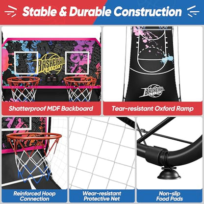 Basketball Arcade Game Shot Creator Indoor Foldable Electronic Double Shootout Sport Game Official Home Dual Shot Basketball 2 Player with 4 Balls (Black Purple) - color: Black Purple