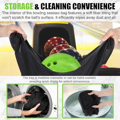 3+3 Pack 10"x8" Bowling Ball Towel, Bowling Seesaw Bag, Microfiber Bowling Ball Shammy Pad with Easy-Grip Dots, Bowling Polisher Bag for Storage Bowling Ball, Machine Washable Non-Slip