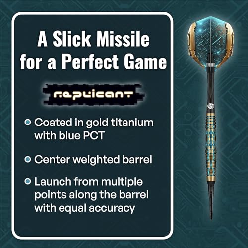 Shot! Darts AI Replicant Soft Tip Dart Set (20g) | 90% Tungsten Barrels | Center Weighted Black Titanium Coated | Pro Soft Tip Darts for Electronic Dartboard | Plastic Tip | Made in New Zealand