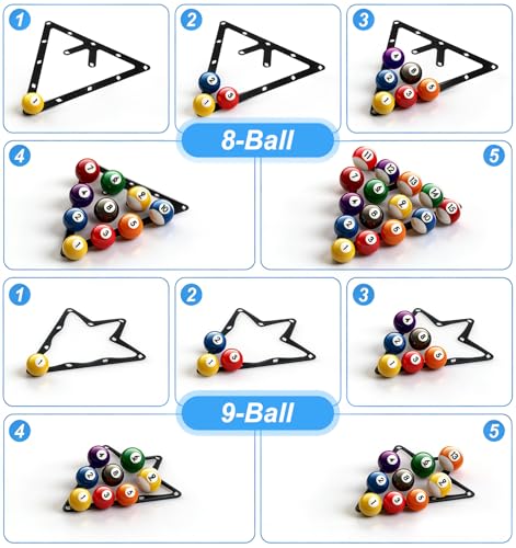 6 Pack Pool Rack Set, Black PET Magic Rack 8 9 10 Pool Ball Billiard Triangle Racks Holder for 8-Ball, 9-Ball & 10-Ball Games (Ball-Rack Sheet)