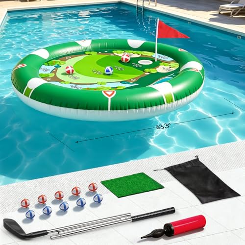 2 in 1 Kids Inflatable Golf Pool Set with Floating Poker Table Pool Game | Golf Water Chipping Game & Card Games, Summer Outdoor Golf Toys Gift for Boys Girls Teen Adults Family Yard Swimming Party