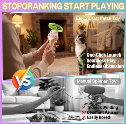 Cat Fetch Toy Auto Launcher 6 Discs 30m Range USB-C Rechargeable | Upgraded automatic disc launcher with 6 premium discs (3 glow), 30m range, USB-C rechargeable. Interactive indoor cat toy.