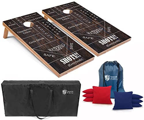 Tailgating Pros Cornhole Board Set w/Bean Bags and Carrying Case - 4'x2' Corn Hole Toss - Tournament and Lightweight Options - Optional LED Lights - color: Drinking Game, size: 4'x2' Boards