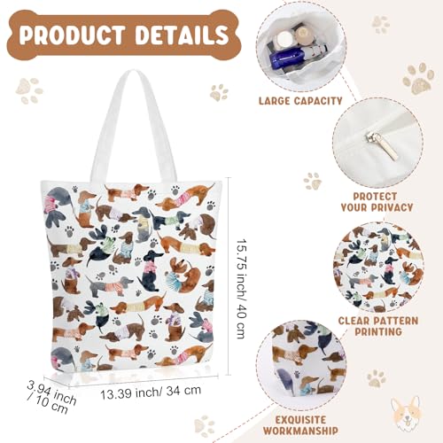 Sieral 2 Pcs Animal Lover Bag Gift for Women Travel Canvas Tote Portable Zipper Pouch Canvas Reusable Grocery Tote - style: Dachshund