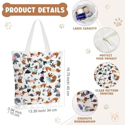 Sieral 2 Pcs Animal Lover Bag Gift for Women Travel Canvas Tote Portable Zipper Pouch Canvas Reusable Grocery Tote - style: Dachshund