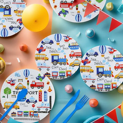 Transportation Party Supplies - Theme Birthday Party Tableware Set with Plates, Napkins, and Forks - style: Transportation