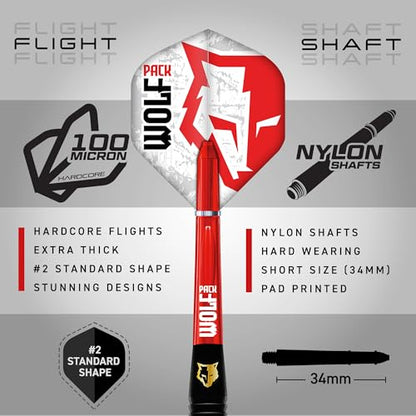 RED DRAGON Wolf Pack Brass Darts Set with Flights, Shafts & Bar Wallet - Available in Soft Tip 18g and Steel Tip 20g & 22g