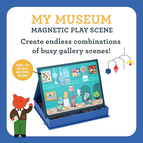 Petit Collage: My Museum Magnetic Play Scene - Fill the Museum with Iconic Art Pieces and Take Your Animal Friends on a Tour- Includes 2 Play Scenes and Over 40 Play Pieces - Great Travel Activity - color: My Museum