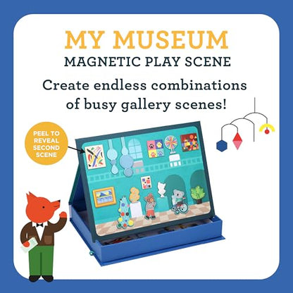 Petit Collage: My Museum Magnetic Play Scene - Fill the Museum with Iconic Art Pieces and Take Your Animal Friends on a Tour- Includes 2 Play Scenes and Over 40 Play Pieces - Great Travel Activity - color: My Museum