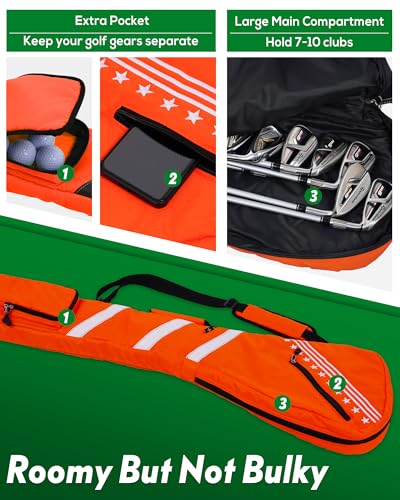 Big Teeth Golf Sunday Bag, Small Golf Bag Lightweight, Par 3 Golf Bag for A Few Clubs Driving Range, Practice with Carry Shoulder Strap Foldable Multi-Colour - color: Orange