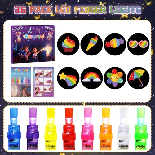 36 Pack Rainbow Party Favors LED Finger Lights, Pride Month Gifts Colorful Party Supplies, Goodie Bag Stuffers Classroom Treasure Box Prizes for Boys Girls - style: Rainbow