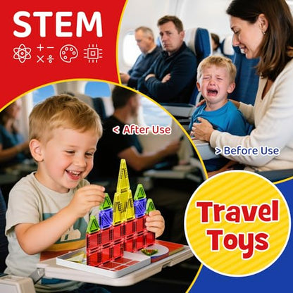 WMXDU Mini Magnetic Tiles with Iron Case, Magnetic Building Toys Kid's Travel Essential Portable Creativity On-The-Go Magnet Blocks STEM Travel Toys for Toddler Boys Girls Ages 3+, 26-Piece - style: 26pcs-Orange