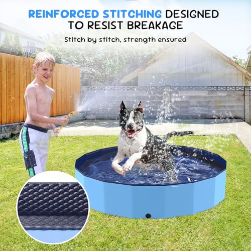 47'' Foldable Dog Pet Bath Pool, Heavy Duty Non-Slip Kiddie Pool, Plastic Pet Wading Pool for Puppy Small Medium Large Dogs, Indoor and Outdoor Kids Pet Dog Bathtub - size: L - 47*12 IN - 90 Gal