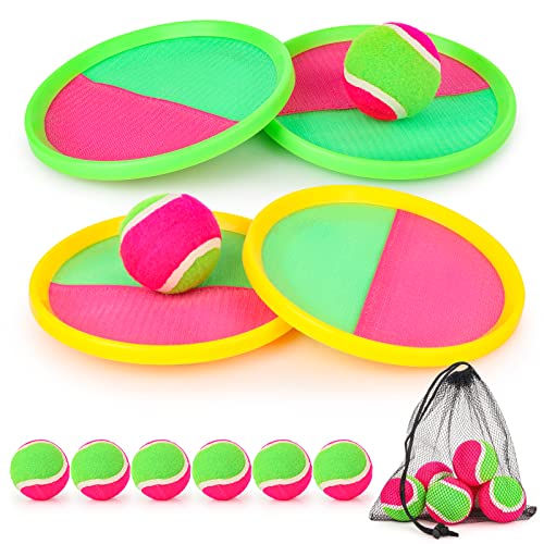 Hxezoc Toss and Catch Ball Set Catch Game Toys with 4 Paddles 6 Balls and 1 Storage Bag, Ball Sports Toys for Kids and Adults Family School Outdoor Games, Beach Playground Yard Games Supplies