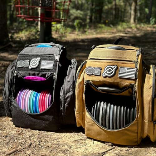 Discology Disc Golf OG V3 Disc Golf Bag | 26+ Disc Capacity | Premium Disc Golf Backpack Bag | Tough, Durable Design | 2 Large Top and Side Compartments | Top Patch Panel with Three Patchs Included