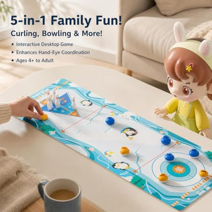 predolo Board Game, Shuffleboard Mat 80x30cm, Portable 2-in-1 Desktop Game for Kids & Adults with 8 Rolling Discs - style: 5-in-1 High-End Version