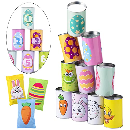 JOYIN 13 Pcs Easter Carnival Knockdown Can Game Set, Bean Bag Toss Game for Kids Adults, Indoor Outdoor Games Supplies, Easter Theme Party Games, Egg Hunt, Family Activities Lawn Yard Game