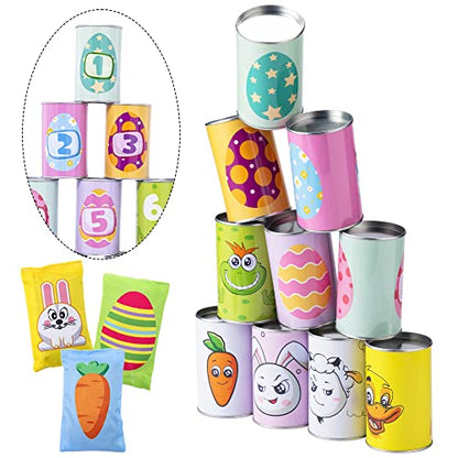 JOYIN 13 Pcs Easter Carnival Knockdown Can Game Set, Bean Bag Toss Game for Kids Adults, Indoor Outdoor Games Supplies, Easter Theme Party Games, Egg Hunt, Family Activities Lawn Yard Game