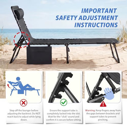 Flamaker Face Down Chaise Lounge Chair 5-Position Adjustable Sunbathing, Foldable Tanning Chair with Face& Arm Holes, Outdoor Recliner Chair for Pool, Beach, Patio, Lawn (Black, 1 Pcs) - color: Black, style: Sauna, 1 Pcs