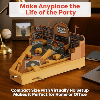HEY! PLAY! 12-HY2070 Baseball Pinball Tabletop Skill Game - Classic Miniature Wooden Retro Sports Arcade Desktop Toy for Adult Collectors and Children