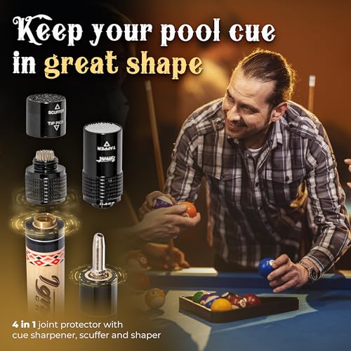 IgnatGames Professional Pool Cue Set – 58" 2-Piece Canadian Maple Stick with Low Deflection Shaft, Hard Case, Tip Maintenance Tool and Accessories - color: 19 oz. Yellow