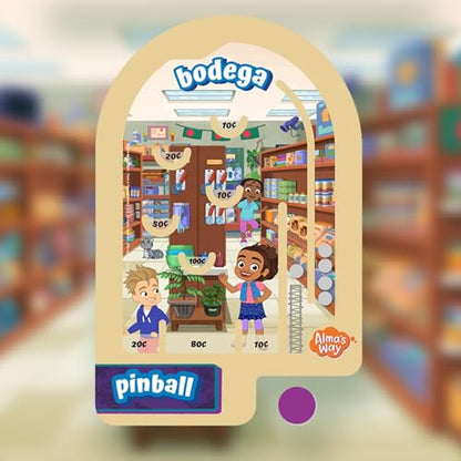Upbounders® Alma’s Way™ Bodega Wooden Pinball – Pocket-Size Wooden Travel Pinball Toy for Kids 3+ – Neighborhood Shop Pretend Play