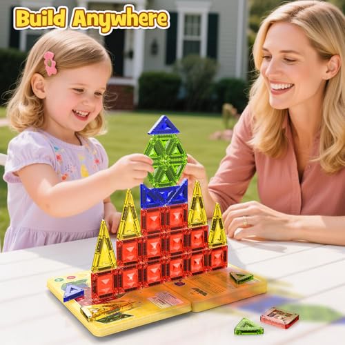 Mini Magnetic Tiles Travel Set - 40PCS Diamond Texture Magnetic Building Blocks for Kids, 10% Thicker & Portable Yellow Metal Storage Box, Montessori STEM Educational Toys Gift for Ages 3+ - size: 40 PCS