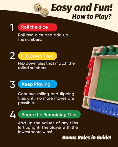 Deluxe 2-8 Player Original Shut The Box Game, Math Dice Board Game for Family Night Classroom Travel, Wooden Classic Table for Group Kid Adult Senior Travel Party Bar Easy Quick and Fun - size: 8P
