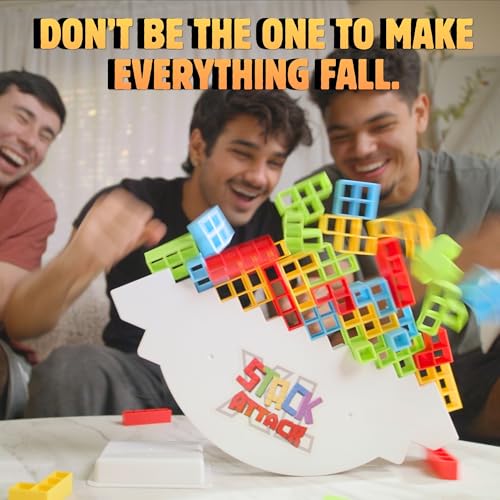 Stack Attack XL Tower Game, Giant Tabletop Games for Kids & Adults, Family Game Night Building Block and Stacking Gifts, Includes 100 Pcs & 36 Cards, Balance Novelty Toy Gift