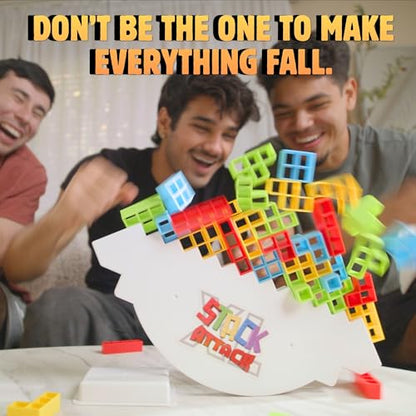 Stack Attack XL Tower Game, Giant Tabletop Games for Kids & Adults, Family Game Night Building Block and Stacking Gifts, Includes 100 Pcs & 36 Cards, Balance Novelty Toy Gift