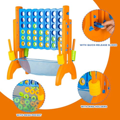 Ayeboovi Jumbo 4-in-A-Row Game, Adjustable Height 4-to-Score Family Strategy Board Game with Mesh Pocket, Oversized Backyard Outdoor Game for Kids & Adults