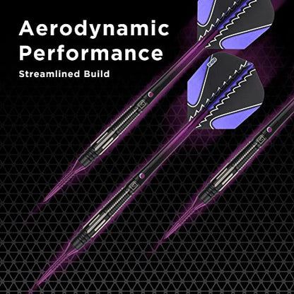 Viper Black Flux 90% Tungsten Conversion Darts, Professional Darts Steel Tip and Soft Tip Dart Set for Sisal and Electronic Dartboards, 20 Grams - color: Purple