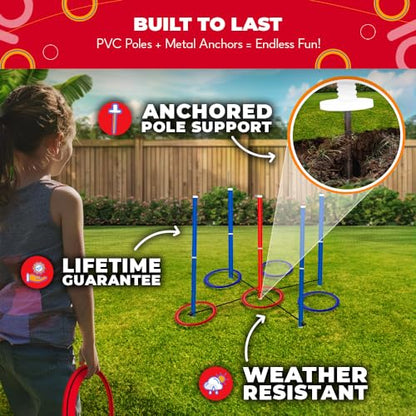 Swooc Games - King Toss™ | Giant Ring Toss Game for Kids and Adults (4ft x 4ft) | Weatherproof Giant Outdoor Games for Adults and Family | Backyard Activities | Outside Yard & Lawn Game | Beach Fun