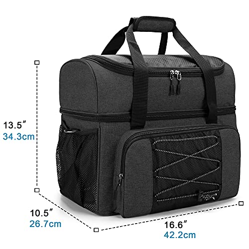 DSLEAF Bowling Bag for 2 Balls, Bowling Tote with Wooden Bowling Cups and Padded Divider for Double Ball and A Pair of Bowling Shoes Up to Mens 16 and Extra Essentials (Patent Design), Bag Only - color: black