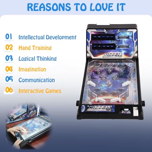 Desktop Pinball Machine Toy, Mini Electronic Ball Shooting Game with Lights and Scoreboard, Nostalgic Arcade Machine for Office and Home, Pinball Game Favor