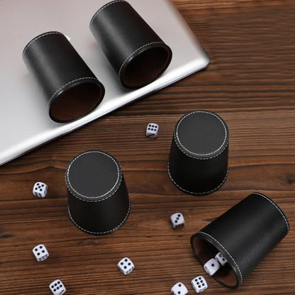5X Dice Cup Set, PU Leather Dice Shaker Cups with 30 Dices for Bar Party Yahtzee Farkle Dice Games, Coffee (5, Black) - color: Black X5