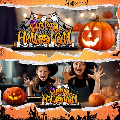 Halloween Decorations for Home Metal Tabletop Sign, Spooky Pumpkin Ghost Table Decor Rustic Farmhouse Halloween Tiered Tray Decor Metal Sign Tabletop Centerpiece for Home Mantel Shelf Desk - style: Pumpkin Ghost
