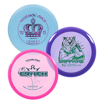 Trilogy Disc Golf Set | Contains 3 Random Dynamic Discs, Latitude 64, Westside Disc Golf Discs | Disc Golf Starter Set w/Putter, Midrange, Driver | Premium Plastic Frisbee Golf Discs Set | 3 Pack